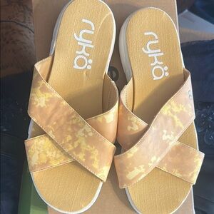 Ryka Orange Criss-Cross Slide Sandals